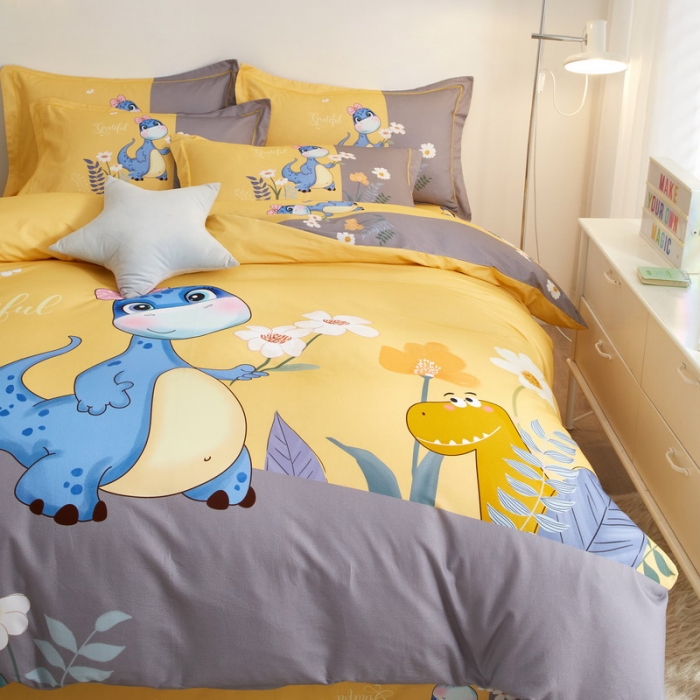 91家纺网 家纺一手货源 找家纺 金纱玉纺2022新款全棉生态大版磨毛四件套小海宝-黄