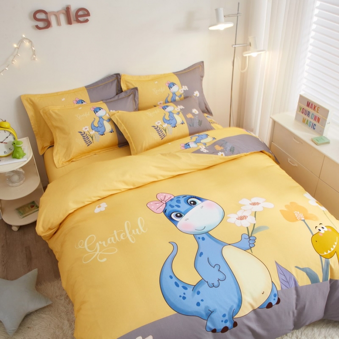 91家纺网 家纺一手货源 找家纺 金纱玉纺2022新款全棉生态大版磨毛四件套小海宝-黄