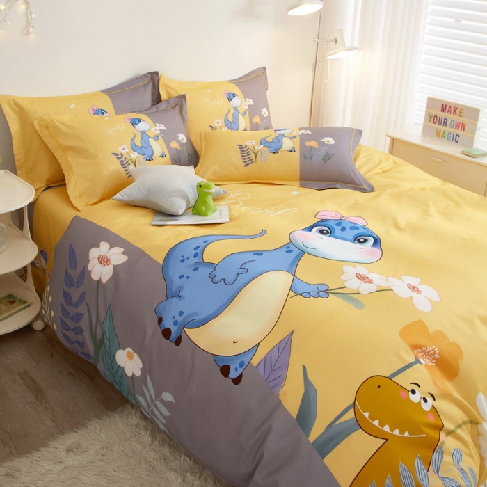 91家纺网 家纺一手货源 找家纺 金纱玉纺2022新款全棉生态大版磨毛四件套小海宝-黄