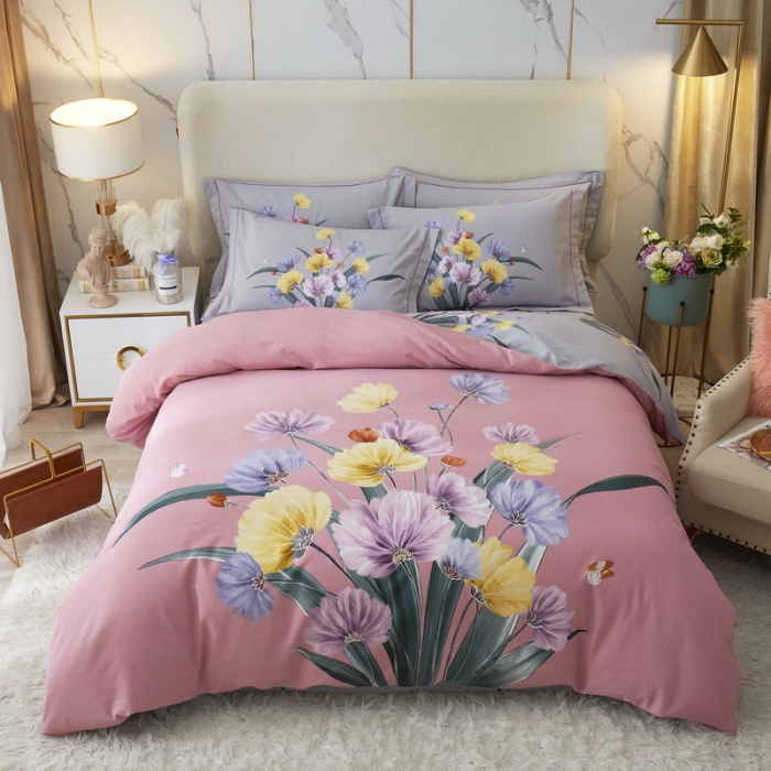 91家纺网 家纺一手货源 找家纺 金纱玉纺2022新款全棉生态大版磨毛四件套嫣然-豆沙