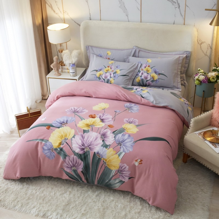 91家纺网 家纺一手货源 找家纺 金纱玉纺2022新款全棉生态大版磨毛四件套嫣然-豆沙