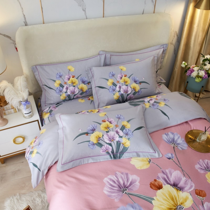 91家纺网 家纺一手货源 找家纺 金纱玉纺2022新款全棉生态大版磨毛四件套嫣然-豆沙