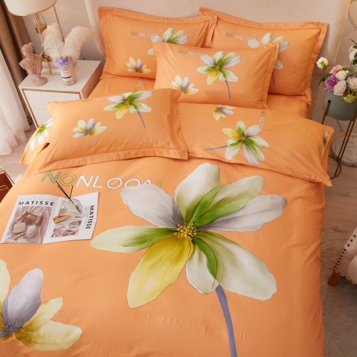 91家纺网 家纺一手货源 找家纺 金纱玉纺2022新款全棉生态大版磨毛四件套悠悠我心-桔