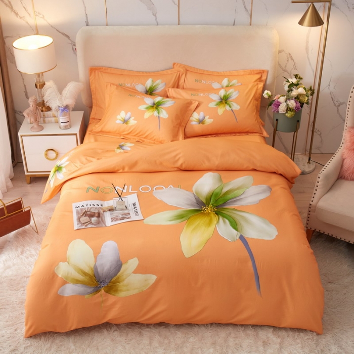 91家纺网 家纺一手货源 找家纺 金纱玉纺2022新款全棉生态大版磨毛四件套悠悠我心-桔