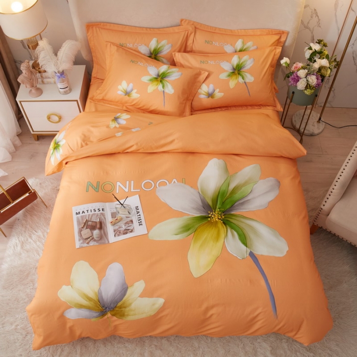 91家纺网 家纺一手货源 找家纺 金纱玉纺2022新款全棉生态大版磨毛四件套悠悠我心-桔