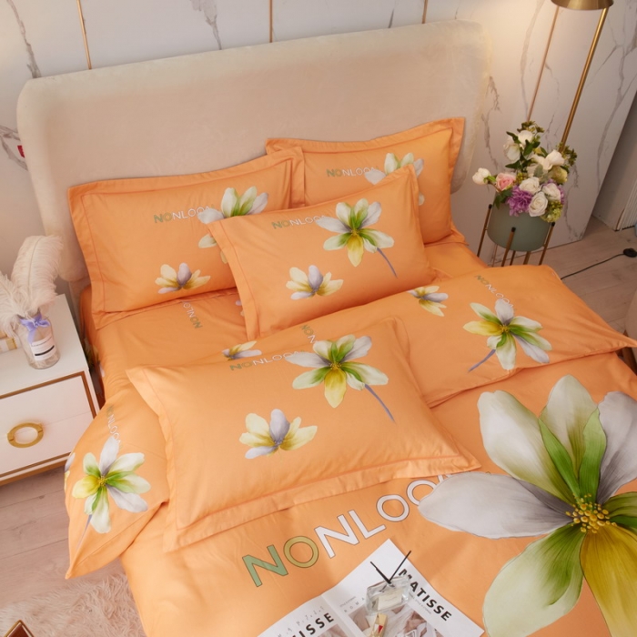 91家纺网 家纺一手货源 找家纺 金纱玉纺2022新款全棉生态大版磨毛四件套悠悠我心-桔