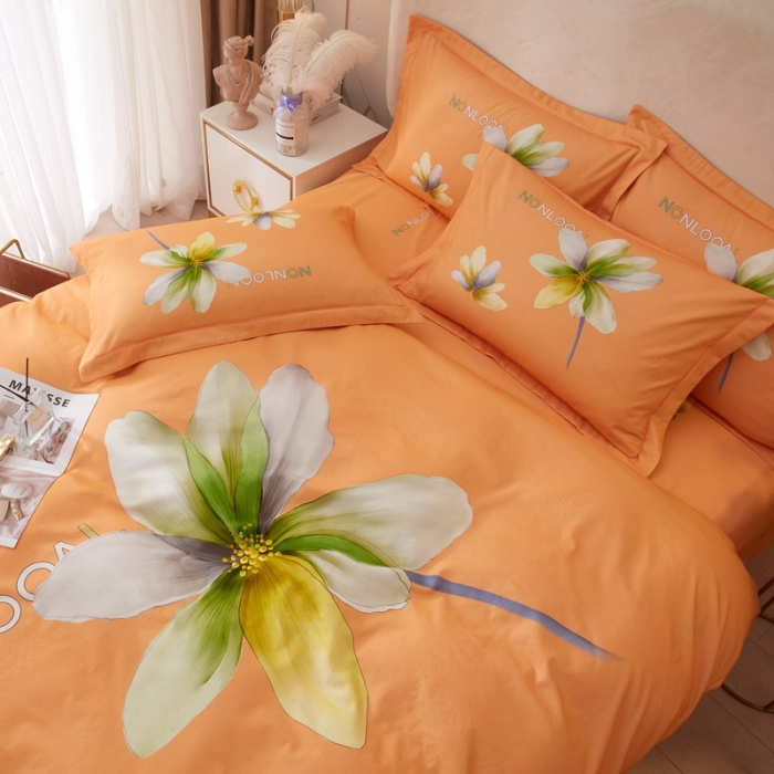 91家纺网 家纺一手货源 找家纺 金纱玉纺2022新款全棉生态大版磨毛四件套悠悠我心-桔