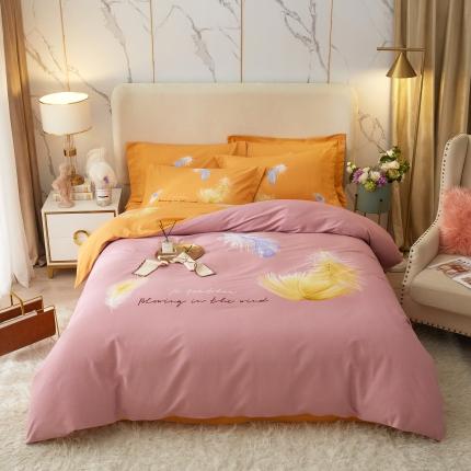金纱玉纺2022新款全棉生态大版磨毛四件套羽恋-粉