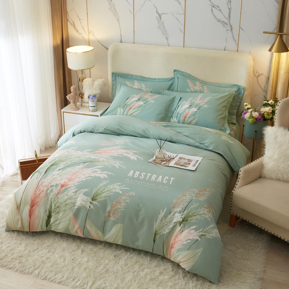 91家纺网 家纺一手货源 找家纺 金纱玉纺2022新款全棉生态大版磨毛四件套知南-兰