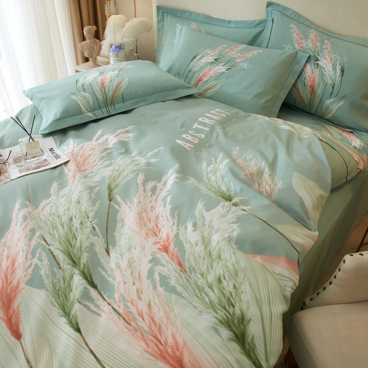 91家纺网 家纺一手货源 找家纺 金纱玉纺2022新款全棉生态大版磨毛四件套知南-兰