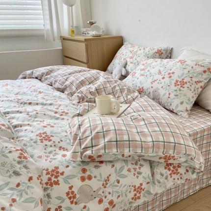 91家纺网 家纺一手货源 找家纺 梦家居 2022新款小清新系列全棉四件套 花间兔