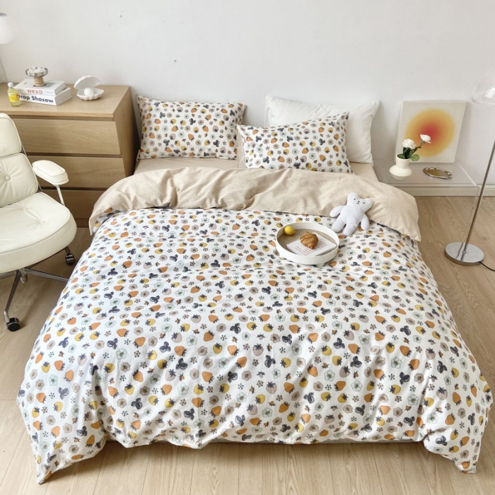 91家纺网 家纺一手货源 找家纺 梦家居 2022新款小清新系列全棉四件套 草莓物语