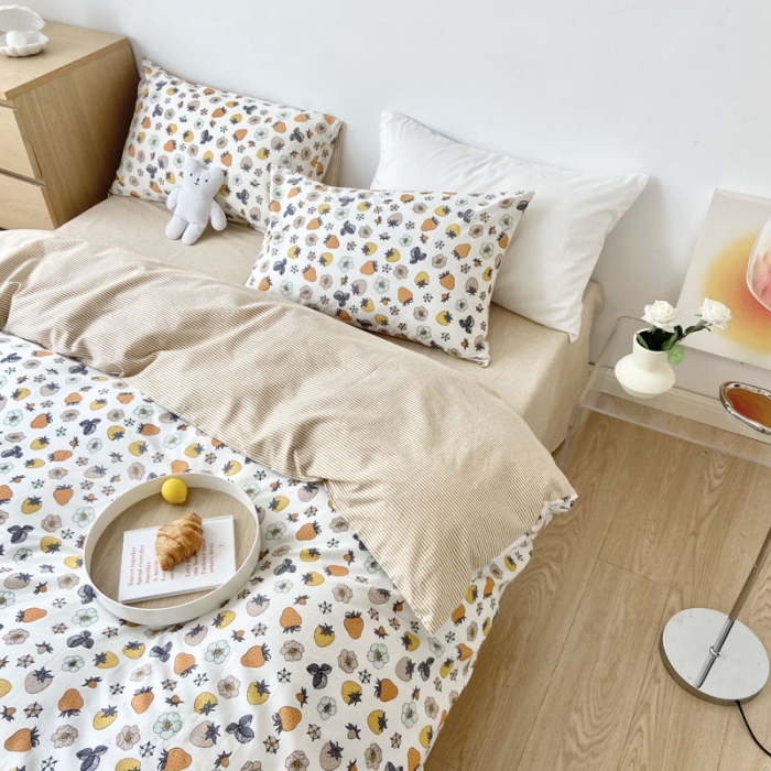 91家纺网 家纺一手货源 找家纺 梦家居 2022新款小清新系列全棉四件套 草莓物语