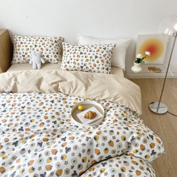 91家纺网 家纺一手货源 找家纺 梦家居 2022新款小清新系列全棉四件套 草莓物语