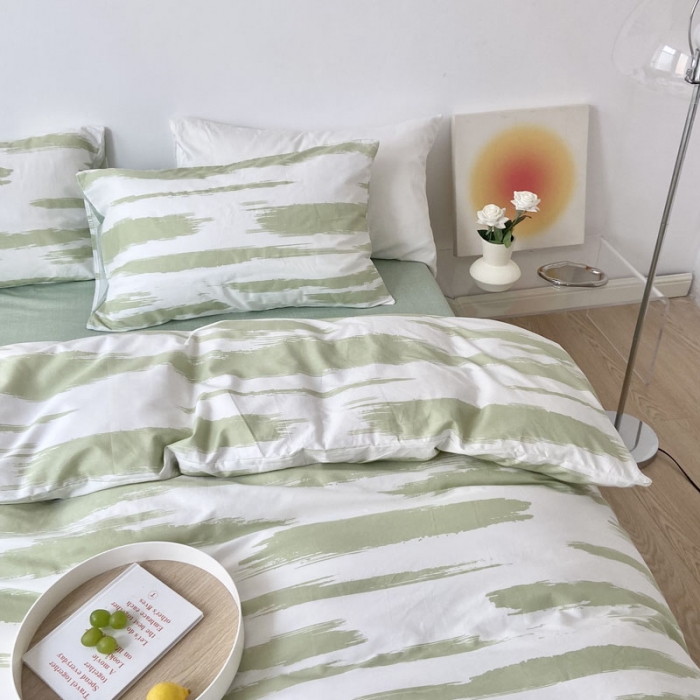 91家纺网 家纺一手货源 找家纺 梦家居 2022新款小清新系列全棉四件套 水波纹水绿