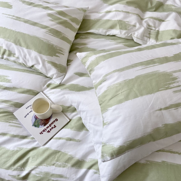 91家纺网 家纺一手货源 找家纺 梦家居 2022新款小清新系列全棉四件套 水波纹水绿