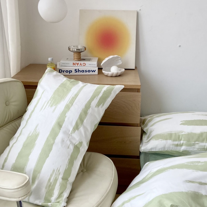 91家纺网 家纺一手货源 找家纺 梦家居 2022新款小清新系列全棉四件套 水波纹水绿