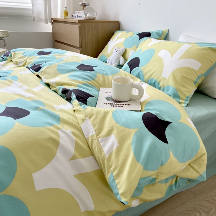 91家纺网 家纺一手货源 找家纺 梦家居 2022新款小清新系列全棉四件套 玛奇朵