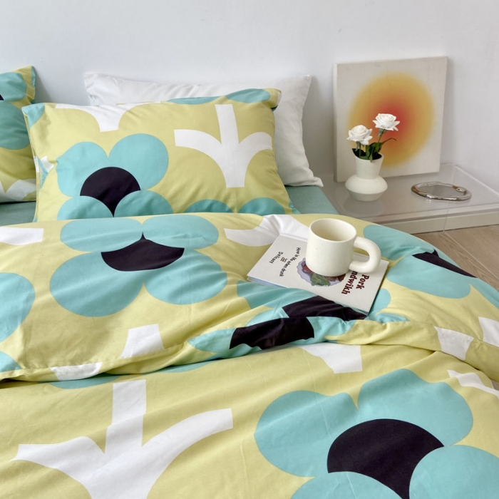 91家纺网 家纺一手货源 找家纺 梦家居 2022新款小清新系列全棉四件套 玛奇朵