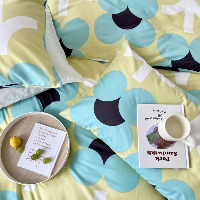 91家纺网 家纺一手货源 找家纺 梦家居 2022新款小清新系列全棉四件套 玛奇朵