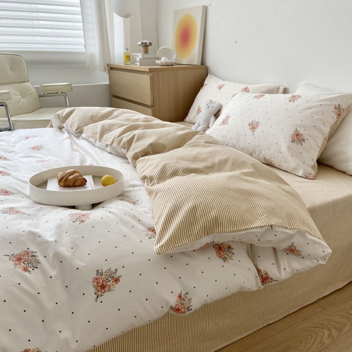91家纺网 家纺一手货源 找家纺 梦家居 2022新款小清新系列全棉单被套 点点小花