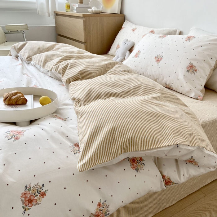 91家纺网 家纺一手货源 找家纺 梦家居 2022新款小清新系列全棉单被套 点点小花