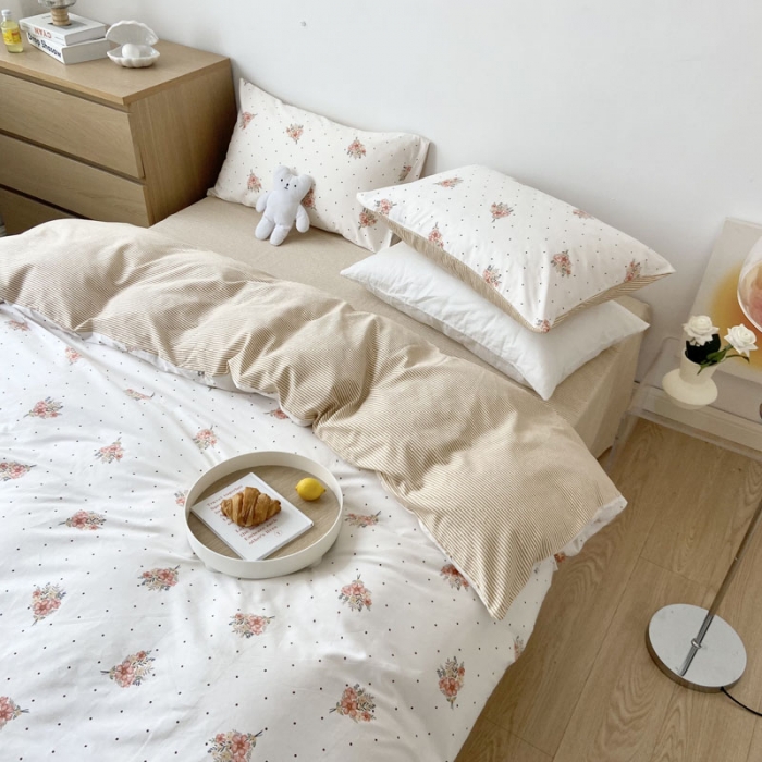 91家纺网 家纺一手货源 找家纺 梦家居 2022新款小清新系列全棉单被套 点点小花