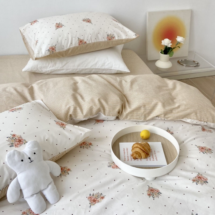 91家纺网 家纺一手货源 找家纺 梦家居 2022新款小清新系列全棉单被套 点点小花