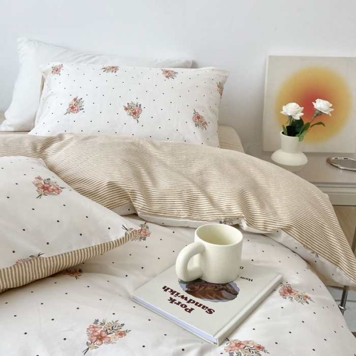 91家纺网 家纺一手货源 找家纺 梦家居 2022新款小清新系列全棉单被套 点点小花