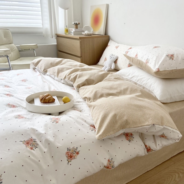 91家纺网 家纺一手货源 找家纺 梦家居 2022新款小清新系列全棉单被套 点点小花