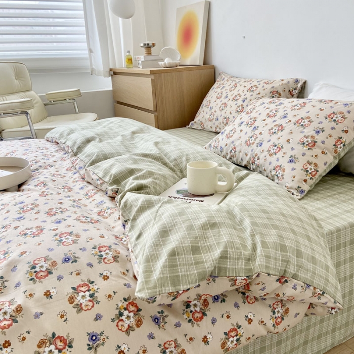 91家纺网 家纺一手货源 找家纺 梦家居 2022新款小清新系列全棉单被套 绿茵