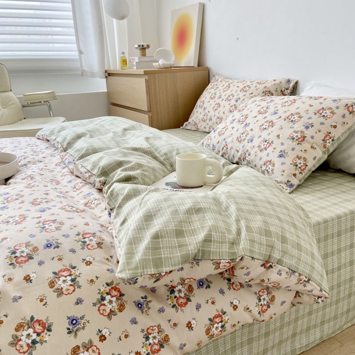 91家纺网 家纺一手货源 找家纺 梦家居 2022新款小清新系列全棉单被套 绿茵