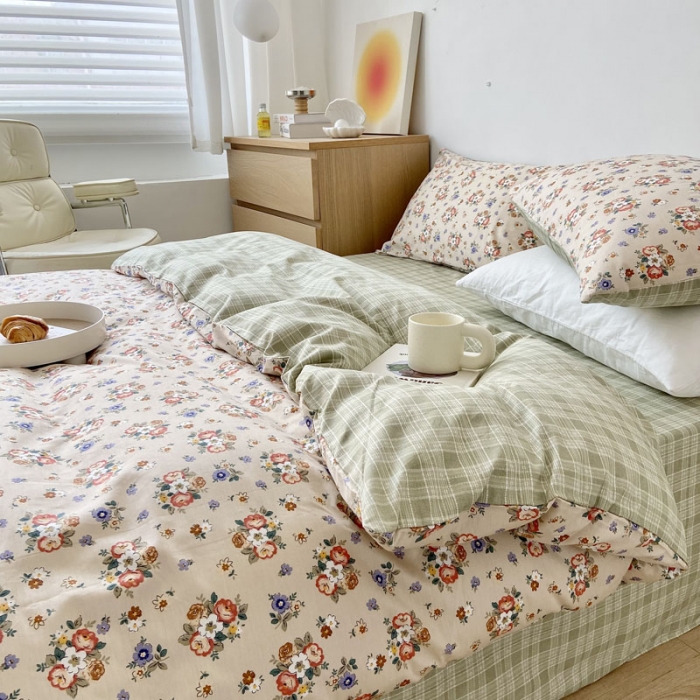 91家纺网 家纺一手货源 找家纺 梦家居 2022新款小清新系列全棉单被套 绿茵