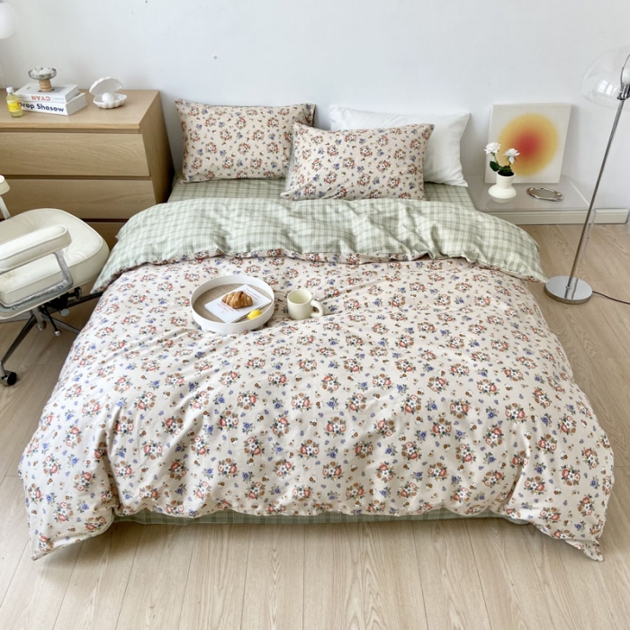 91家纺网 家纺一手货源 找家纺 梦家居 2022新款小清新系列全棉单被套 绿茵