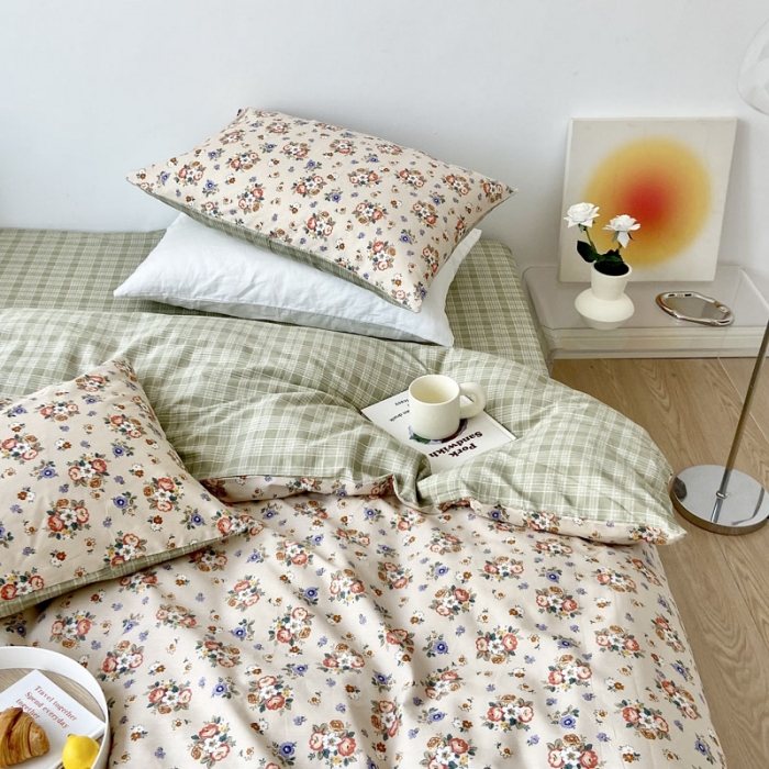 91家纺网 家纺一手货源 找家纺 梦家居 2022新款小清新系列全棉单被套 绿茵