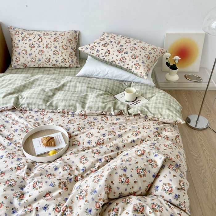 91家纺网 家纺一手货源 找家纺 梦家居 2022新款小清新系列全棉单被套 绿茵