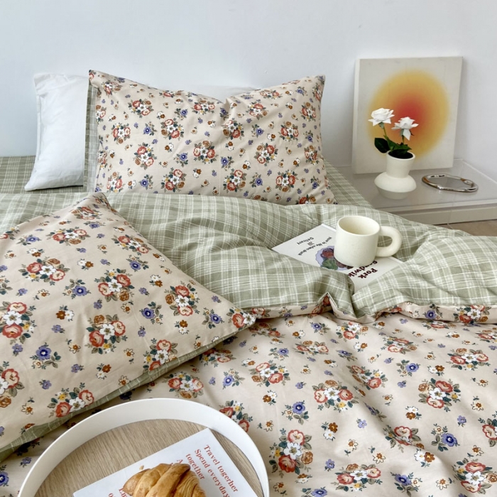 91家纺网 家纺一手货源 找家纺 梦家居 2022新款小清新系列全棉单被套 绿茵