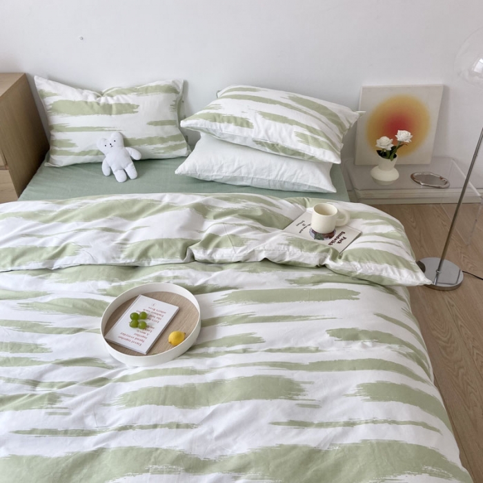 91家纺网 家纺一手货源 找家纺 梦家居 2022新款小清新系列全棉单被套 水波纹水绿