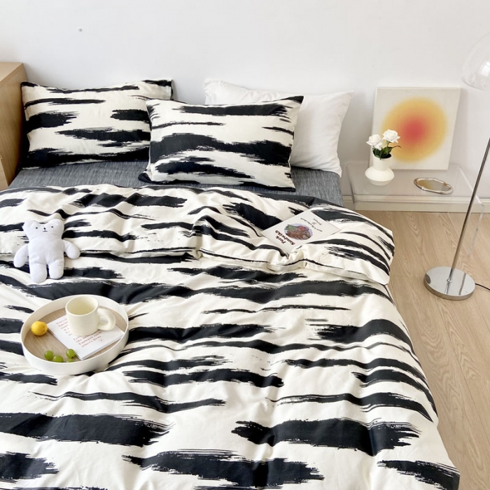 91家纺网 家纺一手货源 找家纺 梦家居 2022新款小清新系列全棉单被套 水波纹碳黑