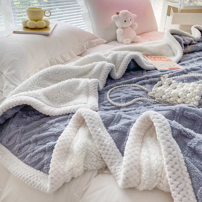 91家纺网 家纺一手货源 找家纺 （总）安哆啦2022新款塔芙绒提花剪花羊羔绒双面复合毛毯毯子