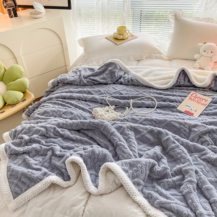 91家纺网 家纺一手货源 找家纺 （总）安哆啦2022新款塔芙绒提花剪花羊羔绒双面复合毛毯毯子