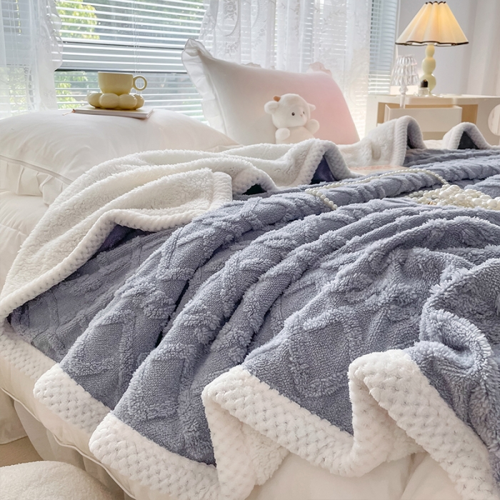 91家纺网 家纺一手货源 找家纺 （总）安哆啦2022新款塔芙绒提花剪花羊羔绒双面复合毛毯毯子