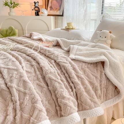 91家纺网 家纺一手货源 找家纺 （总）安哆啦2022新款塔芙绒提花剪花羊羔绒双面复合毛毯毯子