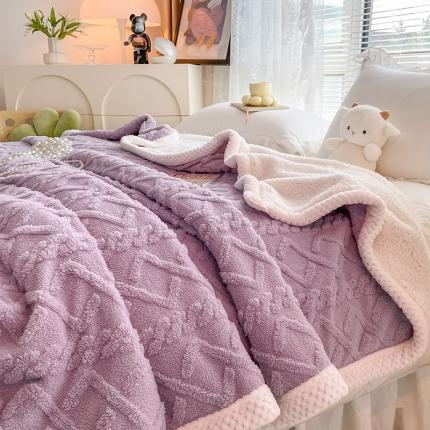 91家纺网 家纺一手货源 找家纺 （总）安哆啦2022新款塔芙绒提花剪花羊羔绒双面复合毛毯毯子