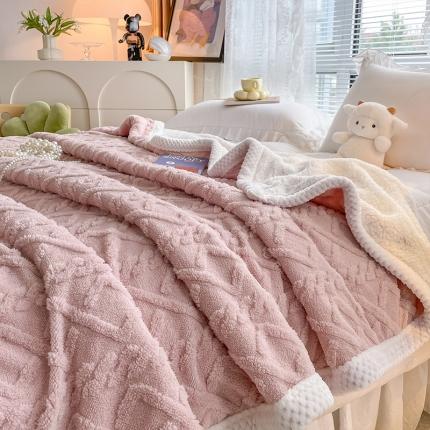 91家纺网 家纺一手货源 找家纺 （总）安哆啦2022新款塔芙绒提花剪花羊羔绒双面复合毛毯毯子