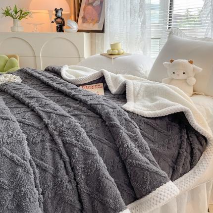 91家纺网 家纺一手货源 找家纺 （总）安哆啦2022新款塔芙绒提花剪花羊羔绒双面复合毛毯毯子