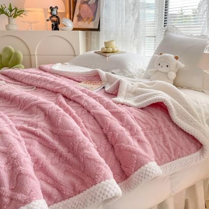 安哆啦 2022新款塔芙绒提花剪花羊羔绒双面复合毛毯毯子 樱花粉