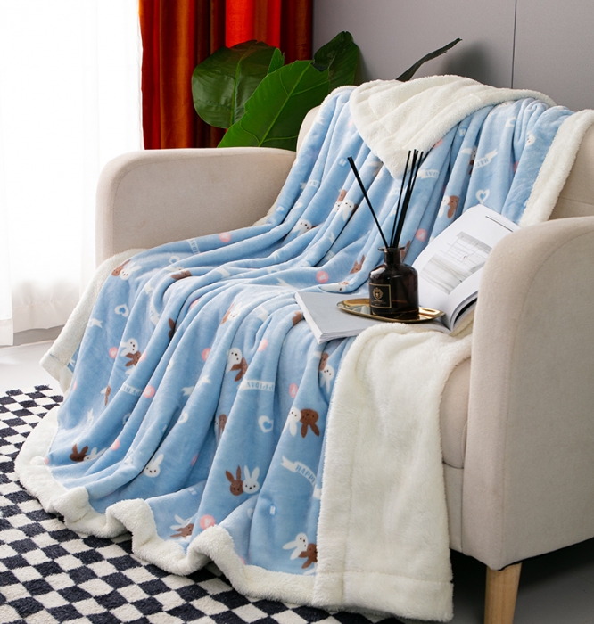 91家纺网 家纺一手货源 找家纺 总来菲毛毯2025新款北极绒复合毯加收双层羊羔绒印花毯子