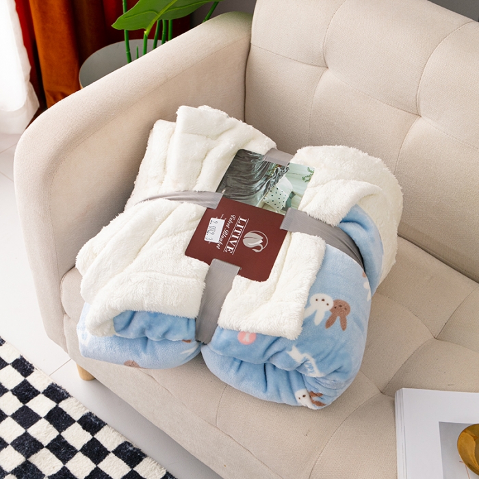 91家纺网 家纺一手货源 找家纺 总来菲毛毯2025新款北极绒复合毯加收双层羊羔绒印花毯子