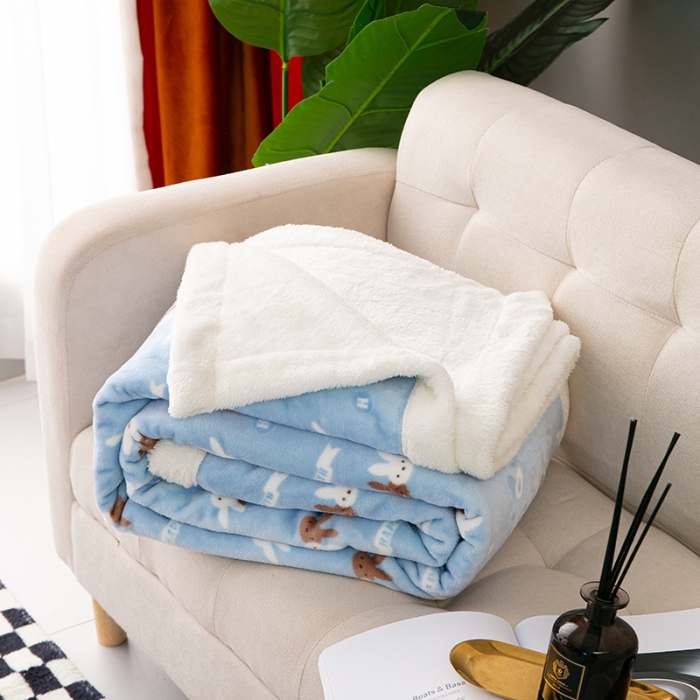 91家纺网 家纺一手货源 找家纺 总来菲毛毯2025新款北极绒复合毯加收双层羊羔绒印花毯子